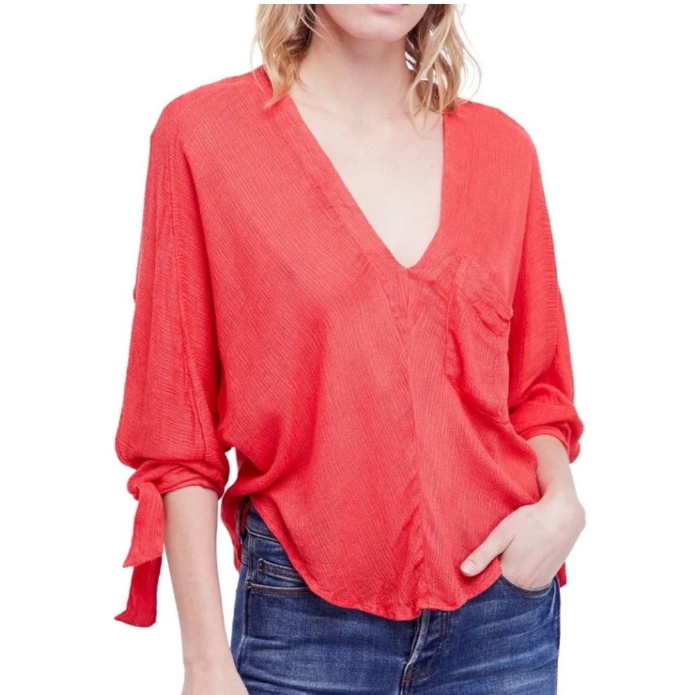 Free People coral V-Neck Blouse